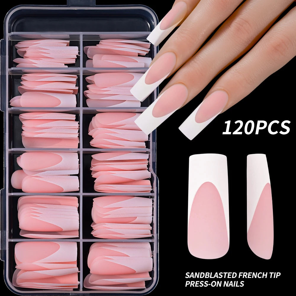 120Pcs/box Matte Pink French Press On Nails Acrylic Long Square Fake Nails Tips Full Cover Women Extension Wearable False Nails---ANDROMEDA QUINNS | AURELLE'S-ANDROMEDA QUINNS | AURELLE'S