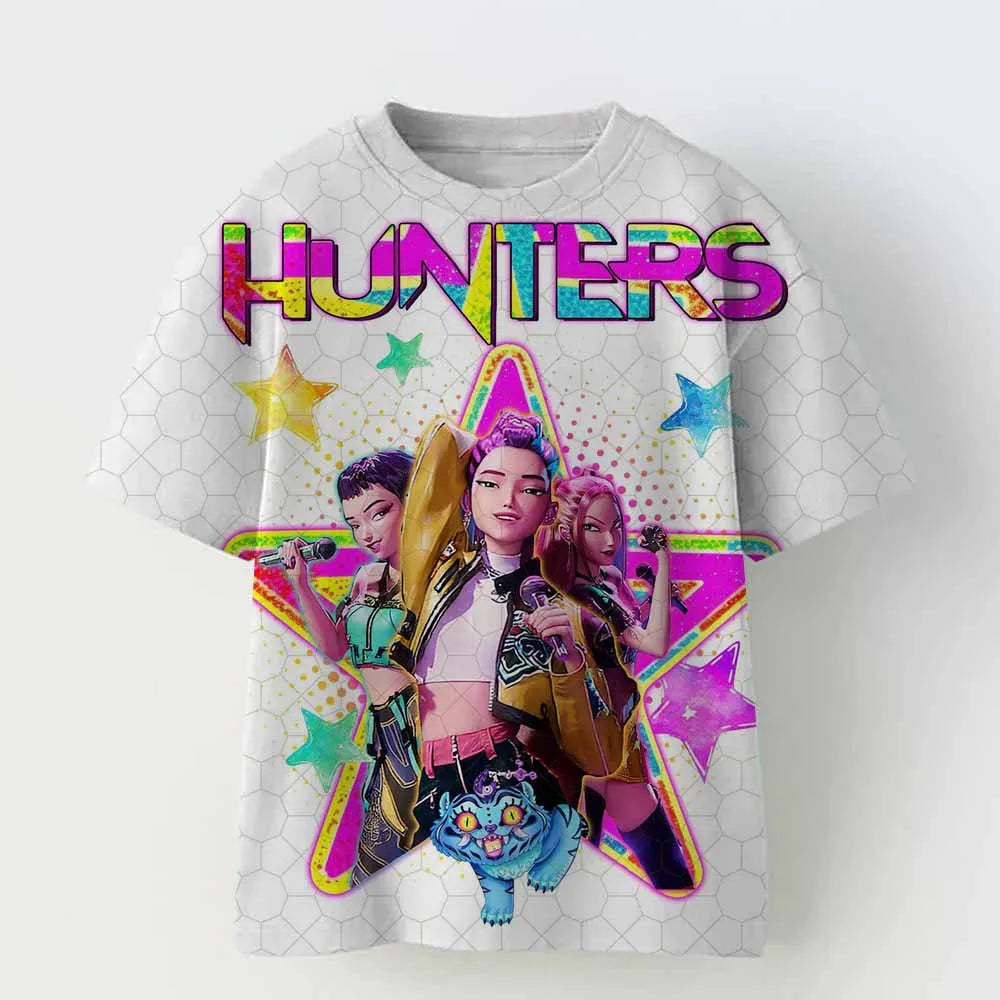 Kpop Demon Hunters T-shirts for Boys Girls Anime Cartoon Cute Short Sleeved Top Children Summer Fashion T-shirt Kids Clothes