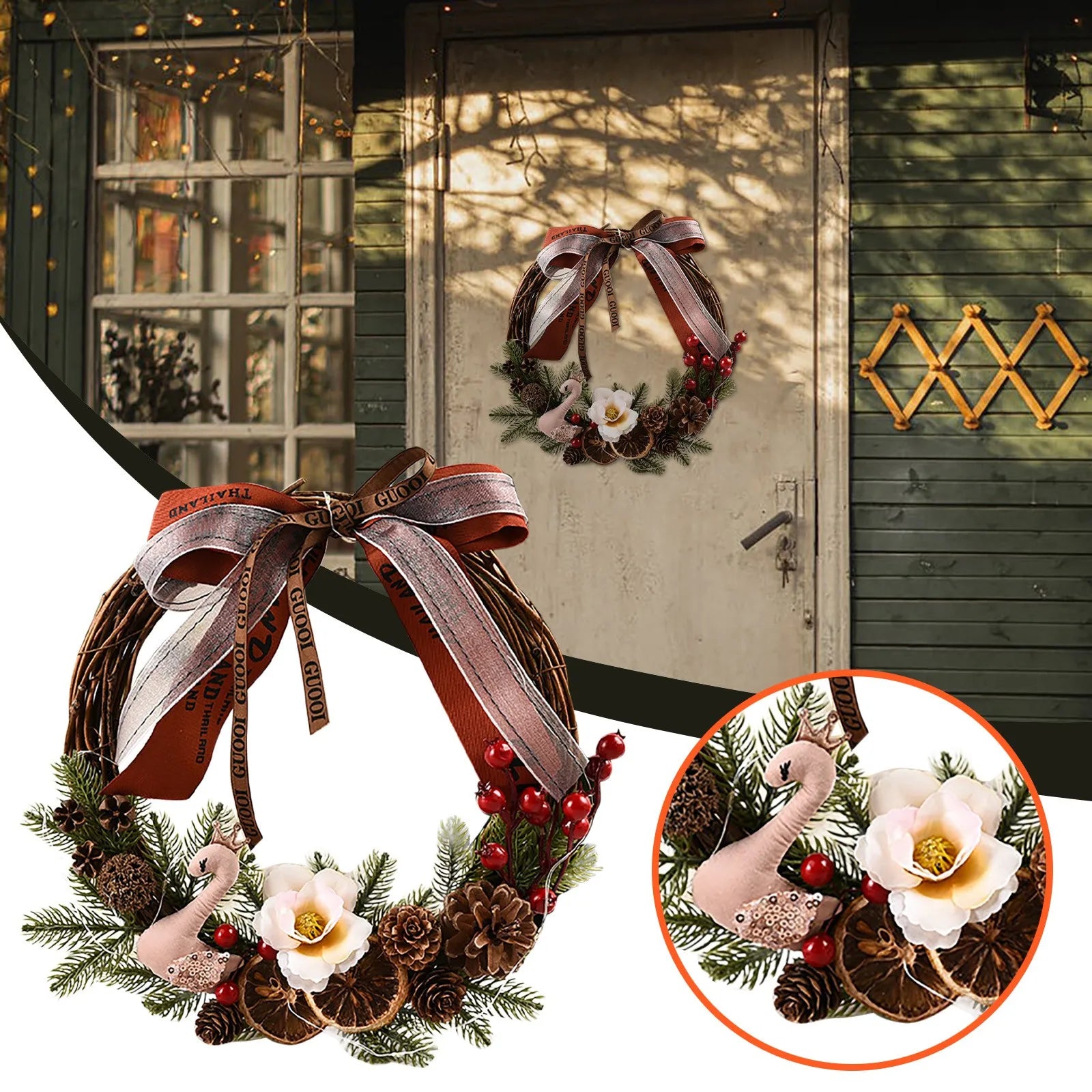 Christmas Swan Wreaths Art Decorations Thanksgiving Indoor Outdoor Home Decorative Wreath Wall Door Hanging Decorative Ornament--ANDROMEDA QUINNS | AURELLE'S-ANDROMEDA QUINNS | AURELLE'S