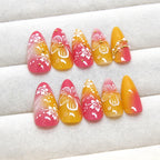 24pcs White Flower Fake Nail Tips Ins Yellow Pink Blush False Nails Wearable Full Cover European Almond Shaped Press on Nails--ANDROMEDA QUINNS | AURELLE'S-ANDROMEDA QUINNS | AURELLE'S