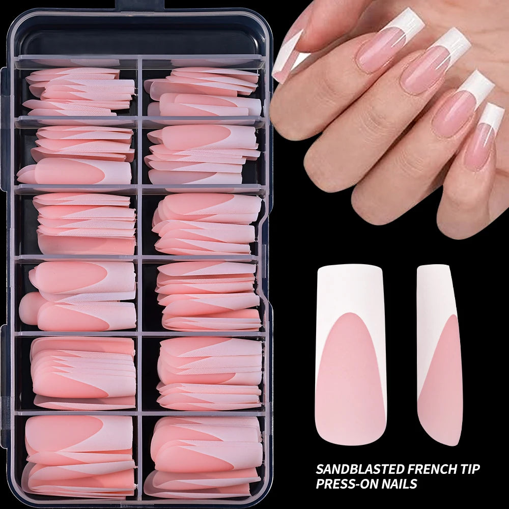 120Pcs/box Matte Pink French Press On Nails Acrylic Long Square Fake Nails Tips Full Cover Women Extension Wearable False Nails---ANDROMEDA QUINNS | AURELLE'S-ANDROMEDA QUINNS | AURELLE'S