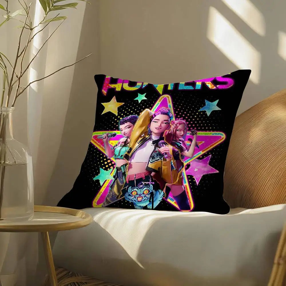 Pop-Cartoon Movie K-Pop Demon Hunters Pillow Case Silky elegant Comfort Sofa Bed  Invisible zipper Beach pillowcase