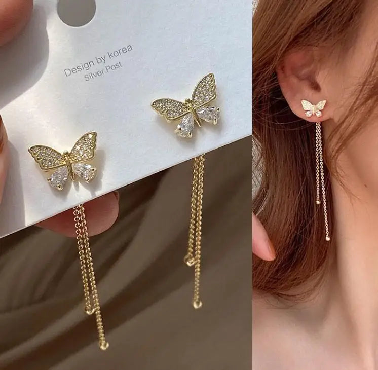 925 Silver Needle Vintage Green Crystal Butterfly Drop Earrings For Women Jewelry 2025 Trending Luxury Zircon Women's Earrings--ANDROMEDA QUINNS | AURELLE'S-ANDROMEDA QUINNS | AURELLE'S