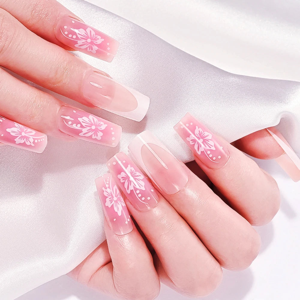 24Pcs Retro Flower Long Coffin French Fake Nails Caviar Bead Floral Gold Hollow Design Press On Nail Tips Y2k Acrylic False Nail--ANDROMEDA QUINNS | AURELLE'S-ANDROMEDA QUINNS | AURELLE'S