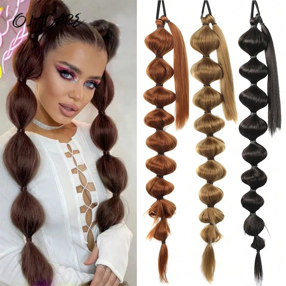 Bubble Ponytail Extension Synthetic Warp Around Ponytail Hair Extensions For Women Lantern Bubble Ponytail Natural Black Brown