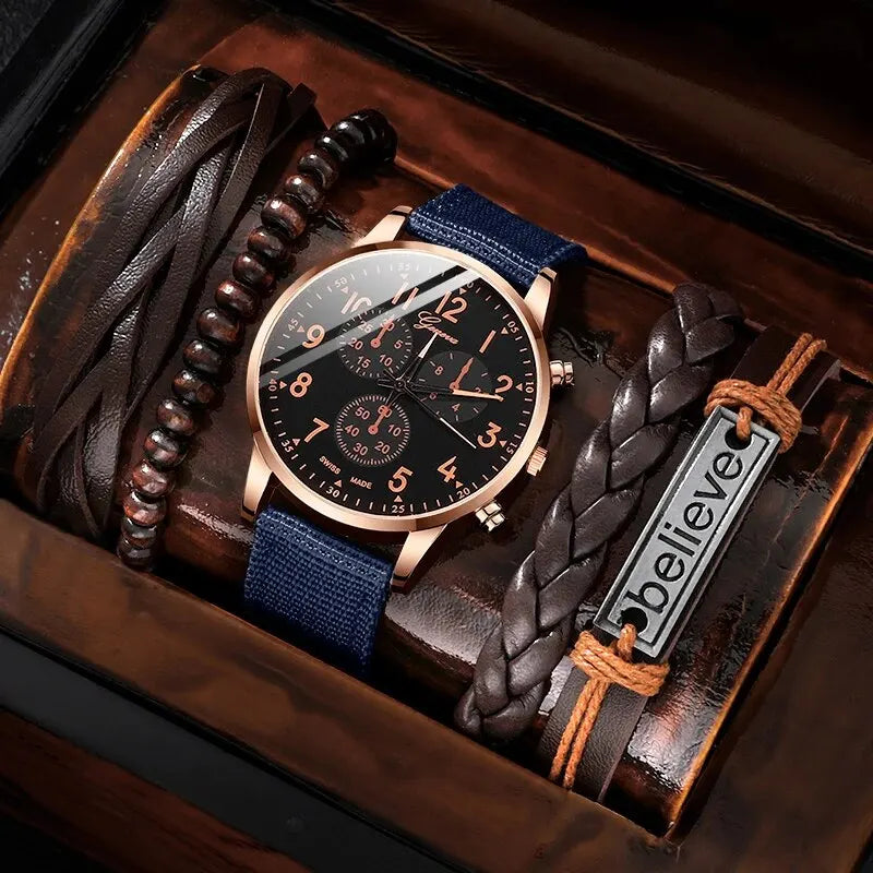 New Mens Fashion Quartz Men Watches Top Brand Luxury Male Clock Watch Sport Wrist Watch Bracelet Set Clock Relogio Masculino--ANDROMEDA QUINNS | AURELLE'S-ANDROMEDA QUINNS | AURELLE'S