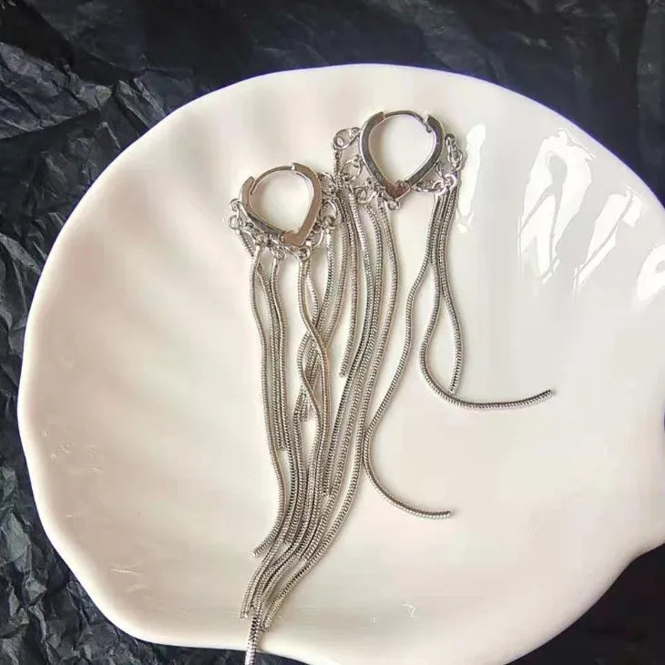 925 Silver Needle Korean Fashion Long Chain Tassel Earrings For Women Metal Earing Jewelry 2025 Trending Women's Drop Earrings--ANDROMEDA QUINNS | AURELLE'S-ANDROMEDA QUINNS | AURELLE'S