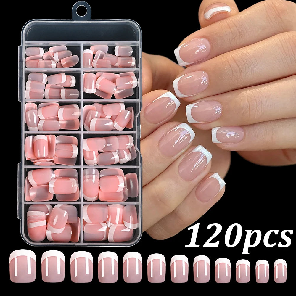 120Pcs/box Matte Pink French Press On Nails Acrylic Long Square Fake Nails Tips Full Cover Women Extension Wearable False Nails---ANDROMEDA QUINNS | AURELLE'S-ANDROMEDA QUINNS | AURELLE'S