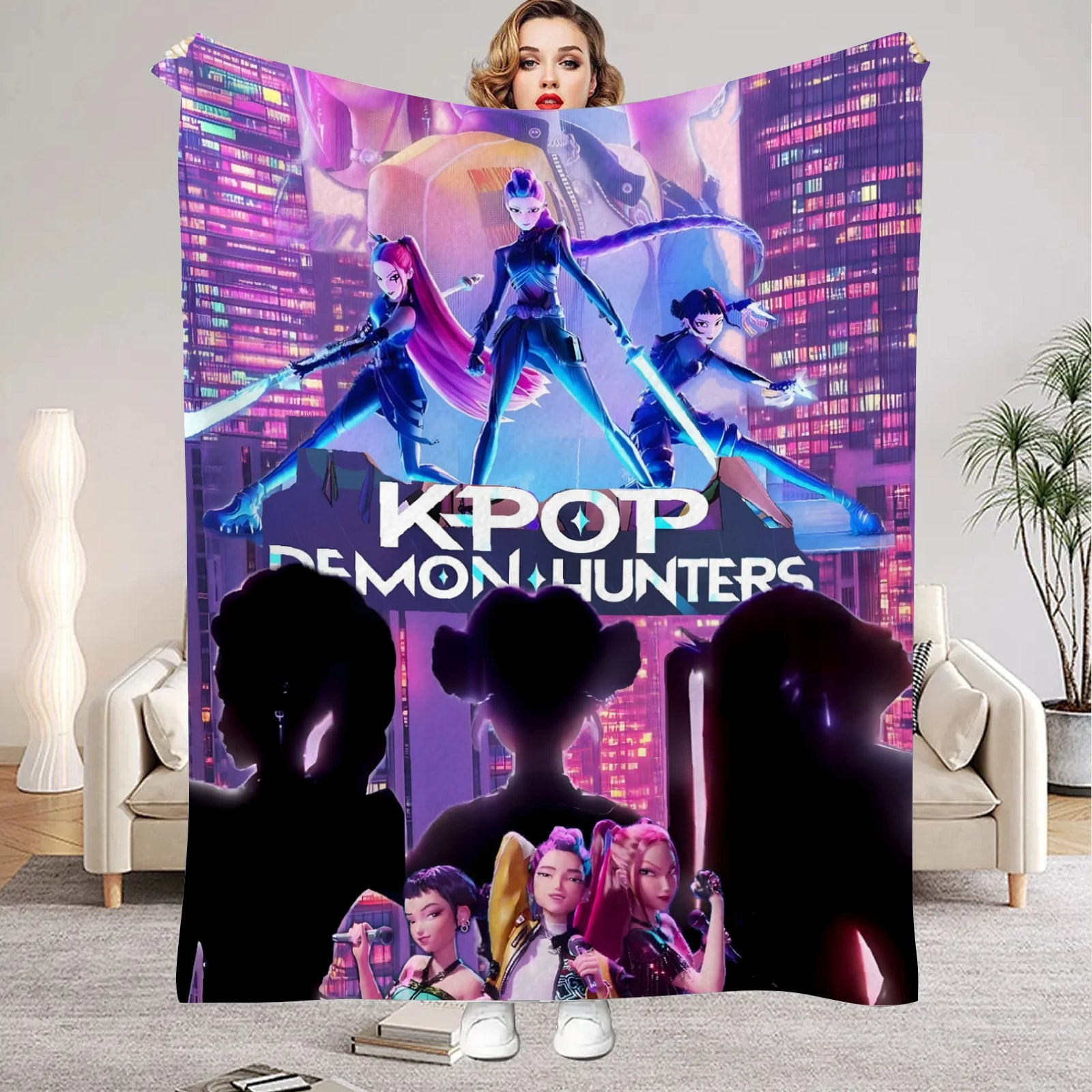Rumi K-Pop Blanket Demon Hunters Blanket Girls Boys Plush Throw Blanket Kids Gift 3D Printing Ded Blanket Girls Gift Decoration