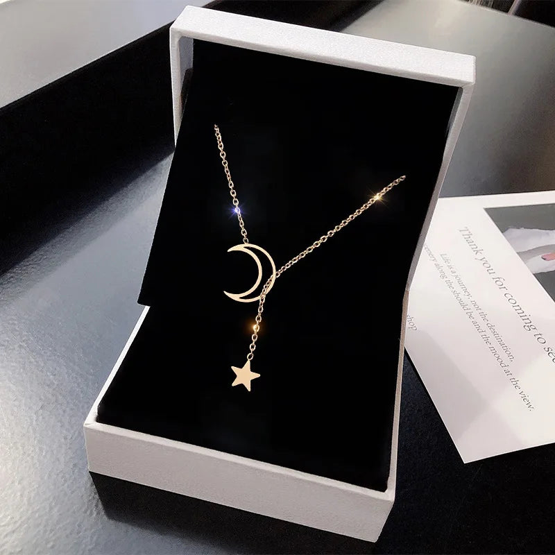 New Simple Moon Star Pendant Choker Necklace Simple Gold Color Alloy Charm Chain Collares Necklace For Women Party Jewelry--ANDROMEDA QUINNS | AURELLE'S-ANDROMEDA QUINNS | AURELLE'S