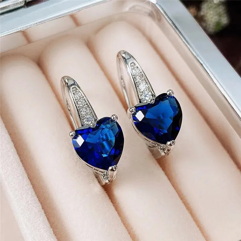 Blue CZ Heart Earrings for Women Simple and Elegant Wedding Accessories Silver Color Fashion Versatile Ear Jewelry Gift--ANDROMEDA QUINNS | AURELLE'S-ANDROMEDA QUINNS | AURELLE'S