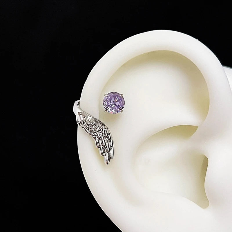 LATS 1pcs Silver Color Wing Ear Bone Nail for Women New Fashion Zircon Earrings Accessories Fashion Jewelry--ANDROMEDA QUINNS | AURELLE'S-ANDROMEDA QUINNS | AURELLE'S