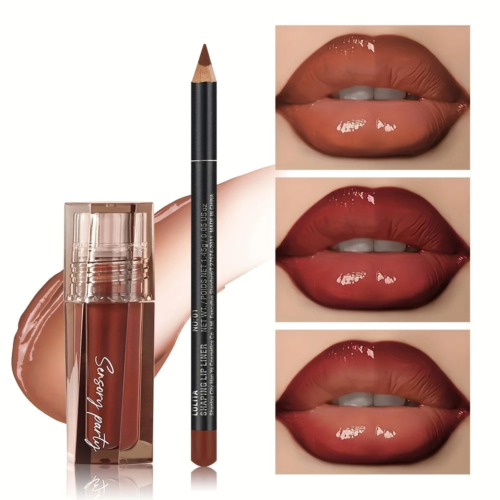Hydrating Lip Gloss & Lip Liner Set - Define Your Lips with 3D Precision,Perfectly Versatile for Every Makeup Style--ANDROMEDA QUINNS | AURELLE'S-ANDROMEDA QUINNS | AURELLE'S