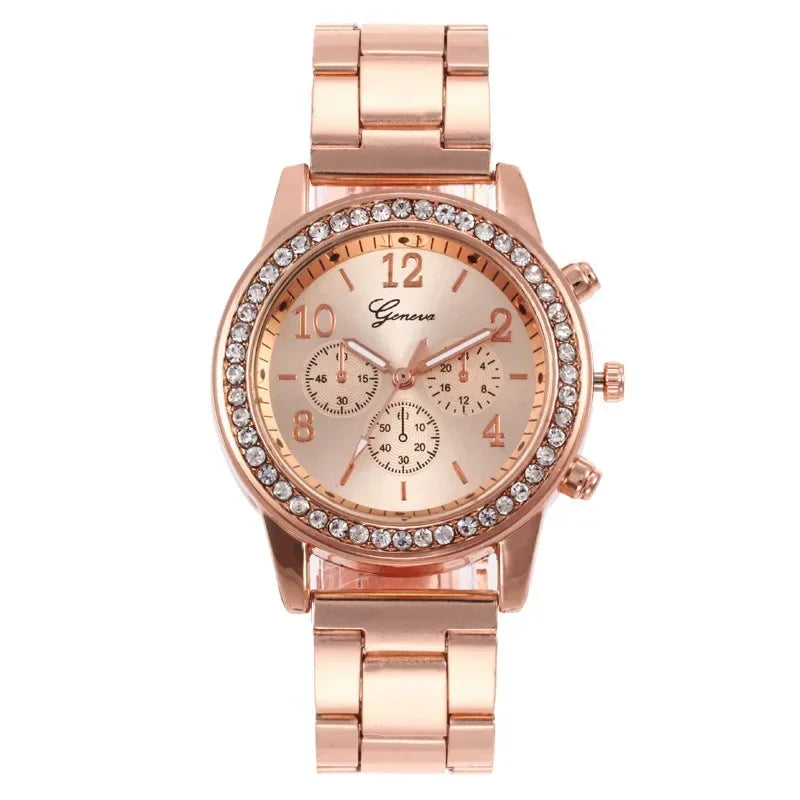 2025 New Fashion Women Diamond Rose Gold Watch Luxury Reloj Mujer Wristwatch Female Casual Stainless Steel Quartz Watches Clock--ANDROMEDA QUINNS | AURELLE'S-ANDROMEDA QUINNS | AURELLE'S