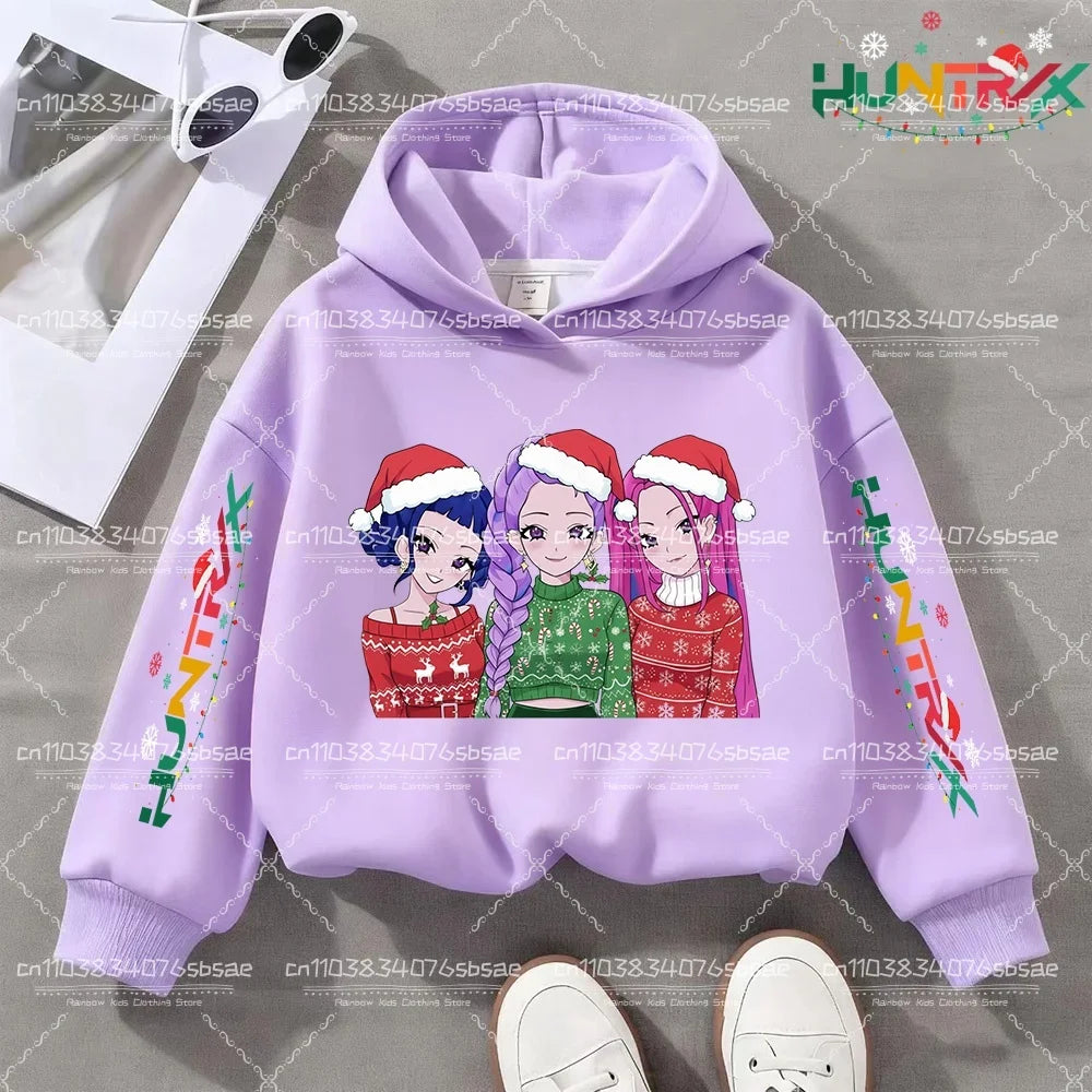 KPop Demon Hunters Hoody Y2K KPop Demon Hunters Christmas Hoodies Girls Boys Rumi Autumn Casual Long Sleeve Children's Clothing
