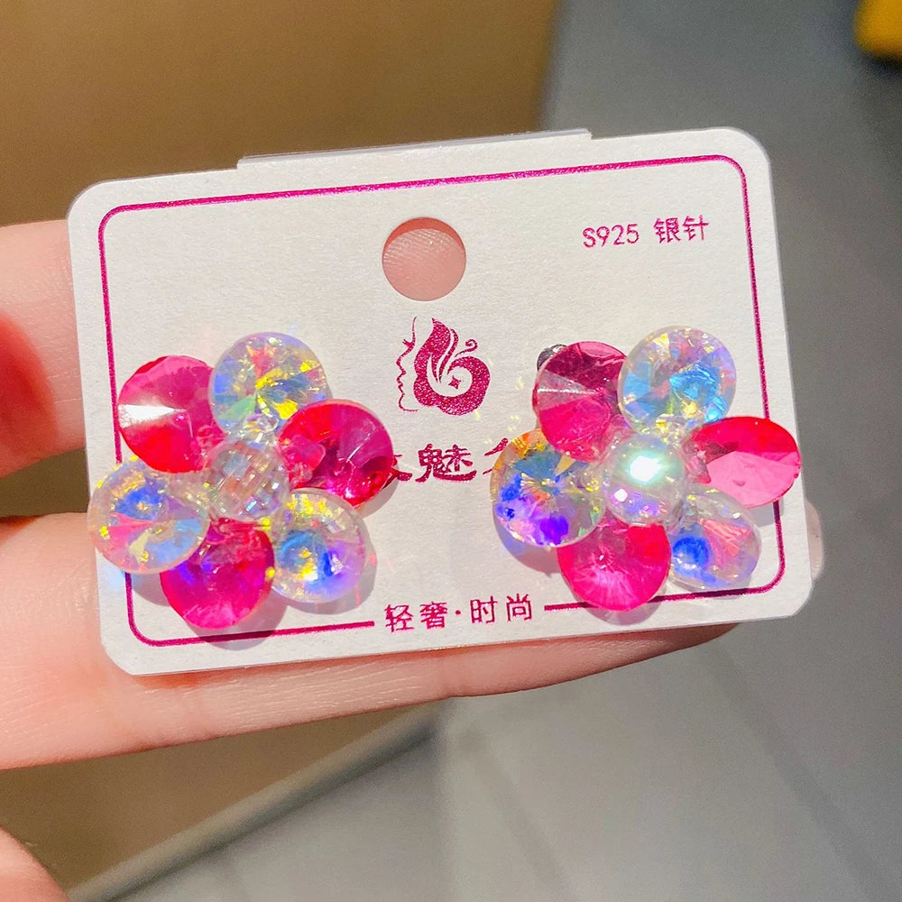 2025 New Colorful Purple Crystal Flower Dangle Drop Earrings for Women Trend Korea Fashion Luxury Wedding Party Banquet Jewelry--ANDROMEDA QUINNS | AURELLE'S-ANDROMEDA QUINNS | AURELLE'S