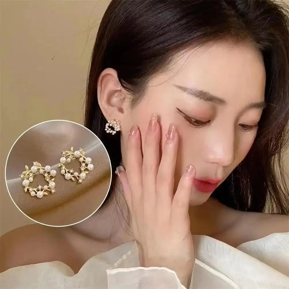 925 Silver Needle Green Flower Earrings For Women Korean Fashion Jewelry 2025 Trending Luxury Zircon Leaf Women's Stud Earrings--ANDROMEDA QUINNS | AURELLE'S-ANDROMEDA QUINNS | AURELLE'S