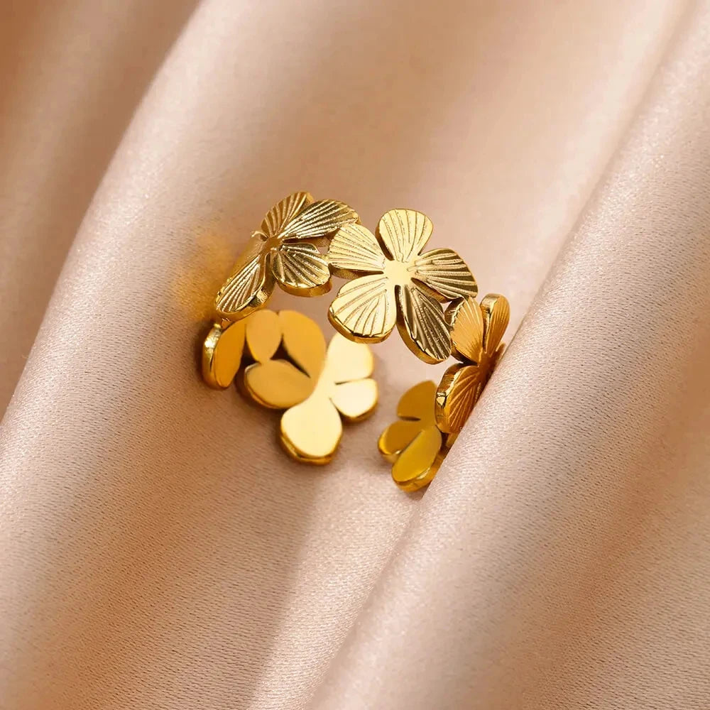 Stainless Steel Exaggerated Big Flower Rings For Women Gold Color Sunflower Finger Ring Female Fashion Aesthetic Jewelry Gift--ANDROMEDA QUINNS | AURELLE'S-ANDROMEDA QUINNS | AURELLE'S