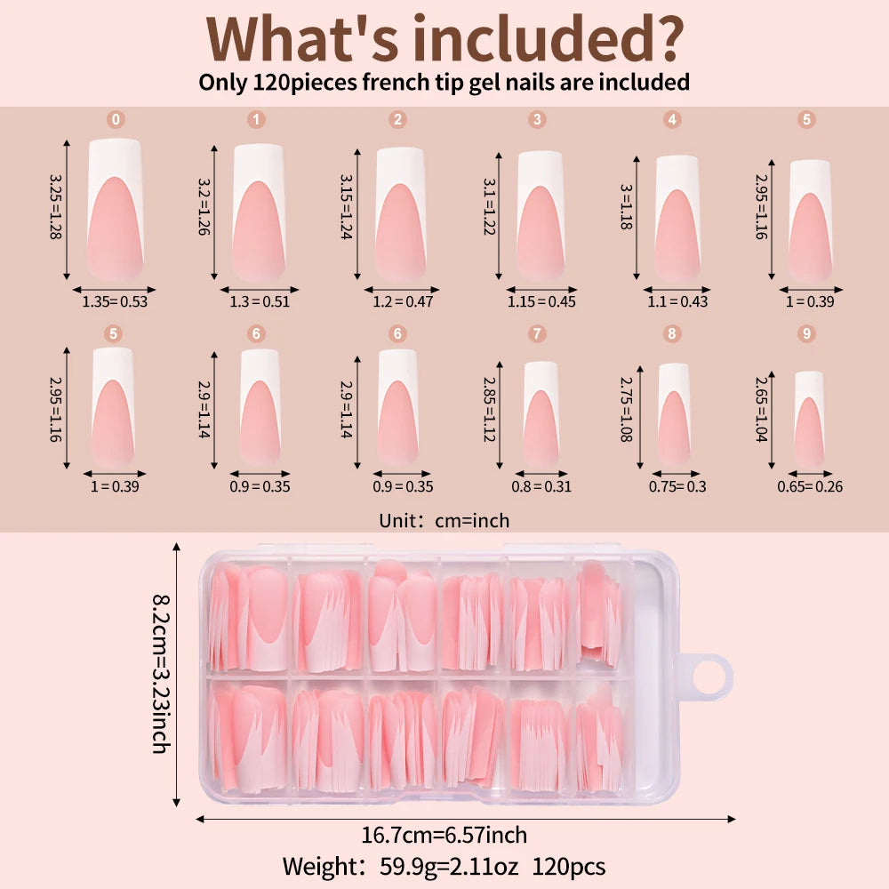 120Pcs/box Matte Pink French Press On Nails Acrylic Long Square Fake Nails Tips Full Cover Women Extension Wearable False Nails---ANDROMEDA QUINNS | AURELLE'S-ANDROMEDA QUINNS | AURELLE'S