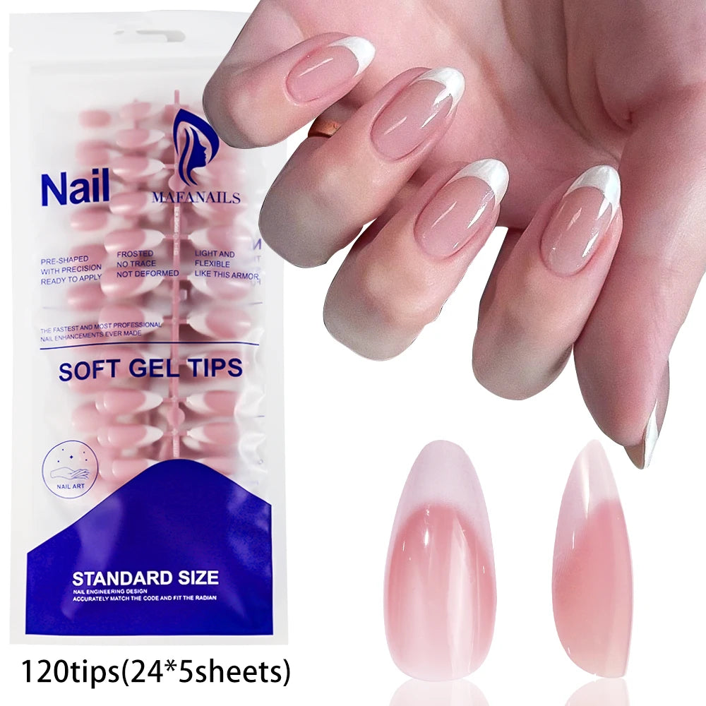 120pcs Pink French Tip Press-On Nails Medium Length Square Shape With Glossy Finish False Nails Full Cover Pre-Shaped Fake Nails--ANDROMEDA QUINNS | AURELLE'S-ANDROMEDA QUINNS | AURELLE'S