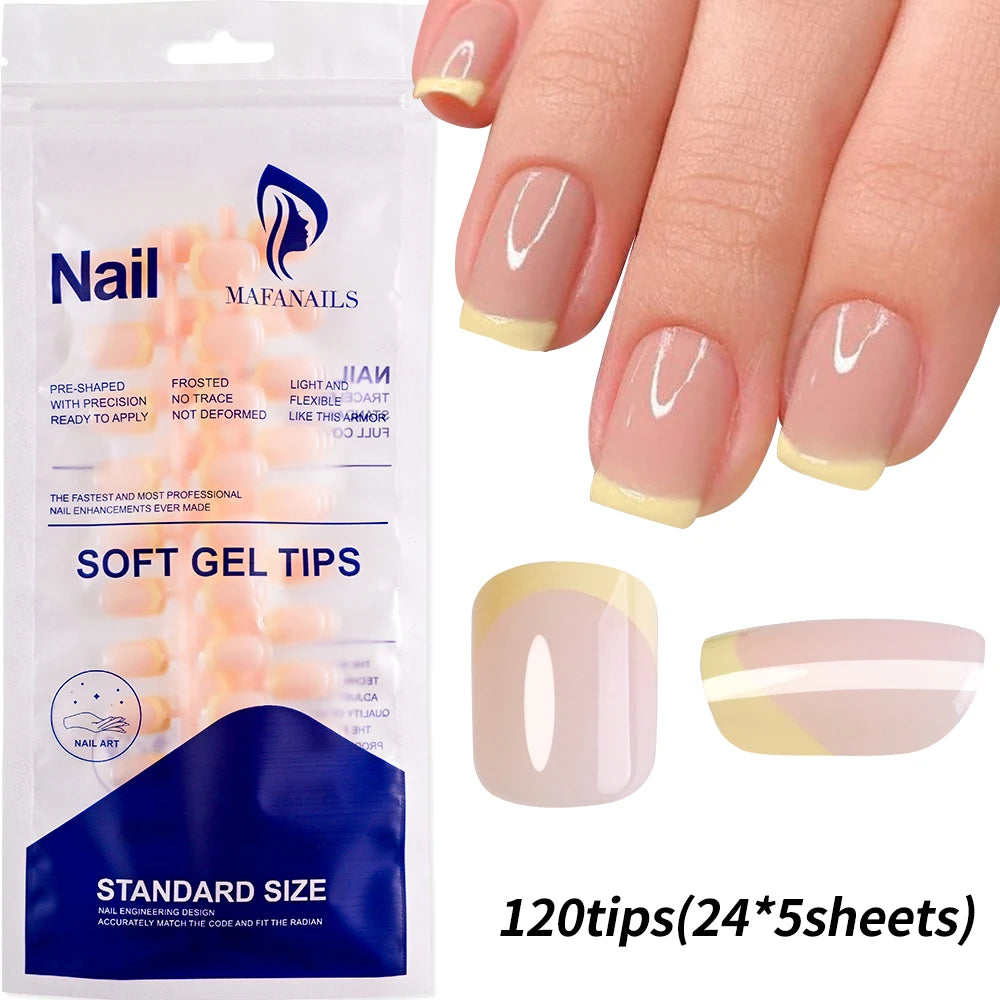120pcs Pink French Tip Press-On Nails Medium Length Square Shape With Glossy Finish False Nails Full Cover Pre-Shaped Fake Nails--ANDROMEDA QUINNS | AURELLE'S-ANDROMEDA QUINNS | AURELLE'S