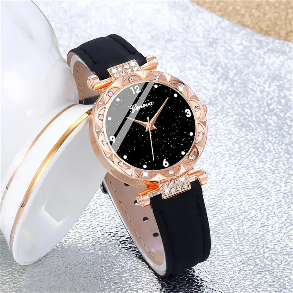 Womens Watches 5Pcs Set Luxury Rhinestone Women Fashion Elegant Wristwatch Quartz Watch For Girl WristWatch Bracelet Gift--ANDROMEDA QUINNS | AURELLE'S-ANDROMEDA QUINNS | AURELLE'S