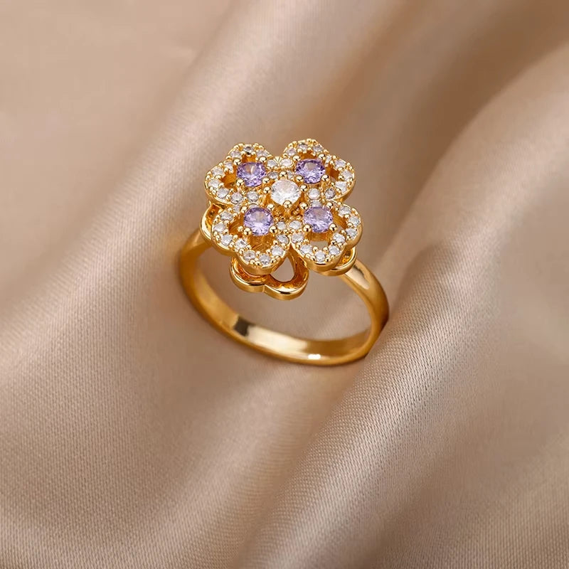Stainless Steel Zircon Geometric Rings For Women Luxury Evil Eye Gold Color Adjustable Trendy Wedding Aesthetic Jewerly Gift--ANDROMEDA QUINNS | AURELLE'S-ANDROMEDA QUINNS | AURELLE'S