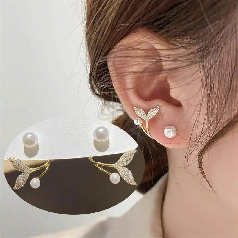 925 Silver Needle Green Flower Earrings For Women Korean Fashion Jewelry 2025 Trending Luxury Zircon Leaf Women's Stud Earrings--ANDROMEDA QUINNS | AURELLE'S-ANDROMEDA QUINNS | AURELLE'S