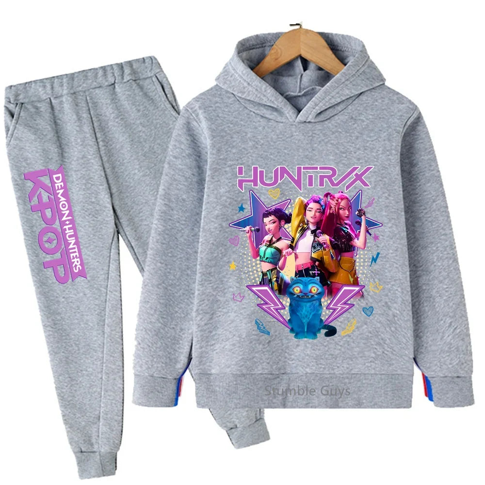 Fashion Casual Kpop Demon Hunters Hoodie Set Boys Girls Kids Autumn Anime Sweatshirts Trucksuit Wear