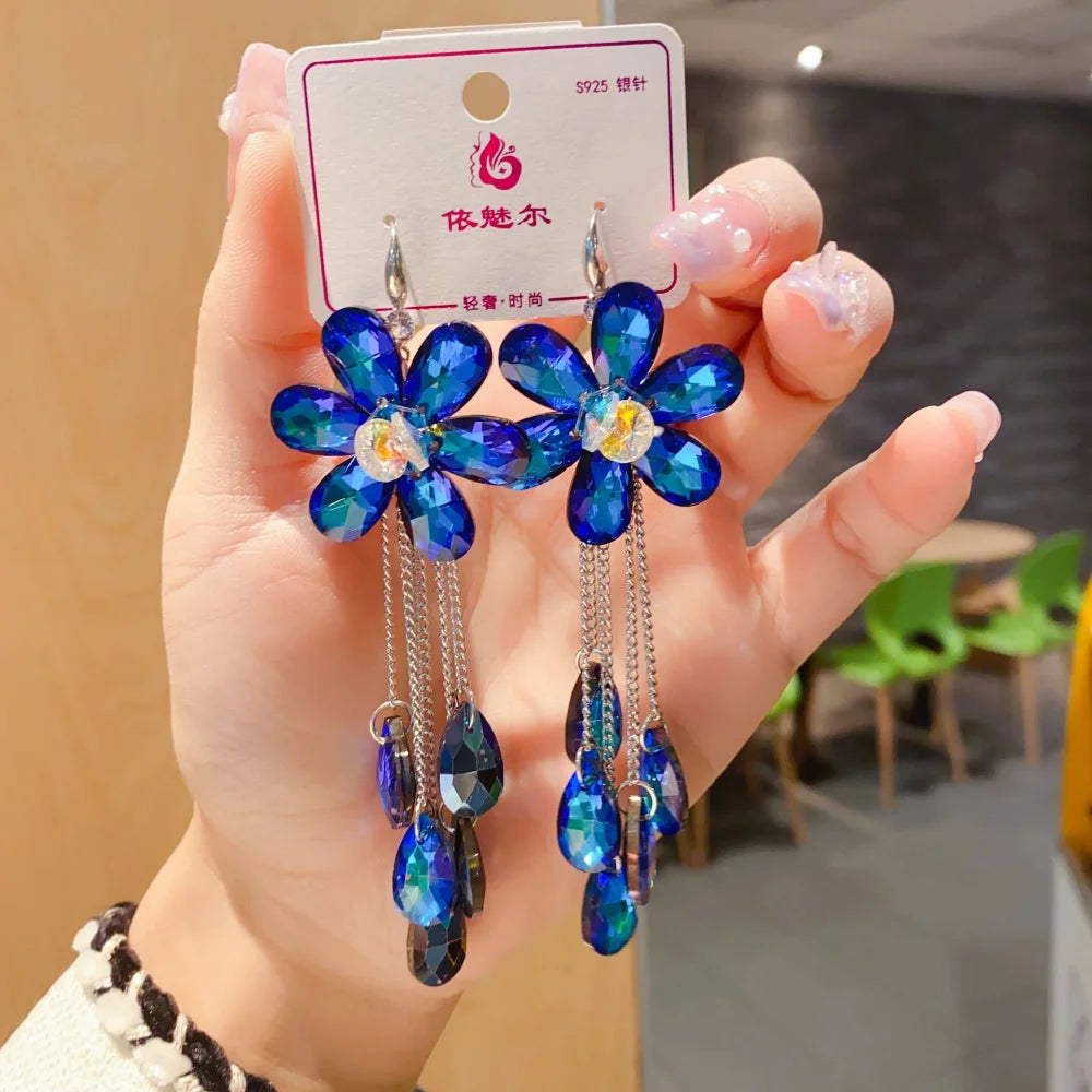 2025 New Colorful Purple Crystal Flower Dangle Drop Earrings for Women Trend Korea Fashion Luxury Wedding Party Banquet Jewelry--ANDROMEDA QUINNS | AURELLE'S-ANDROMEDA QUINNS | AURELLE'S