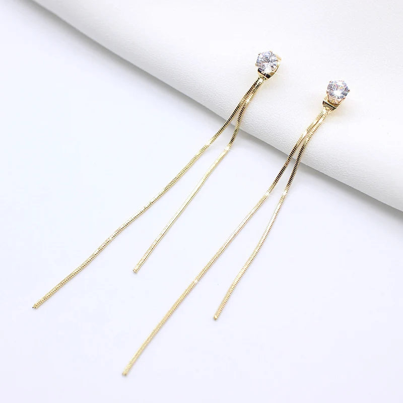 Drop Zircon Long Tassel Earrings Female Rhinestone Wedding Pendant Earrings Party Jewelry Silver Color Fashion Ear Accessories--ANDROMEDA QUINNS | AURELLE'S-ANDROMEDA QUINNS | AURELLE'S