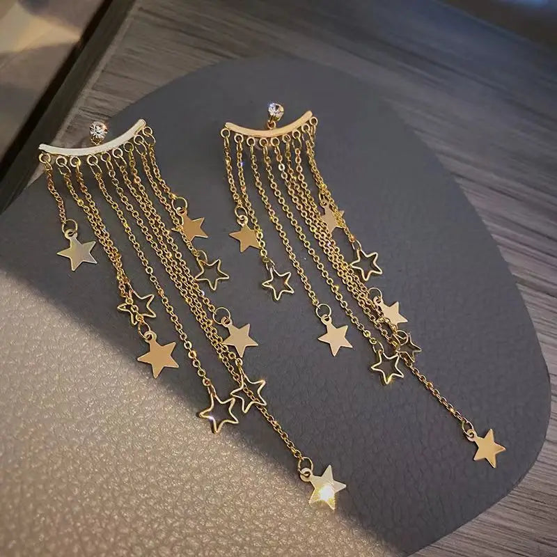 Drop Zircon Long Tassel Earrings Female Rhinestone Wedding Pendant Earrings Party Jewelry Silver Color Fashion Ear Accessories--ANDROMEDA QUINNS | AURELLE'S-ANDROMEDA QUINNS | AURELLE'S