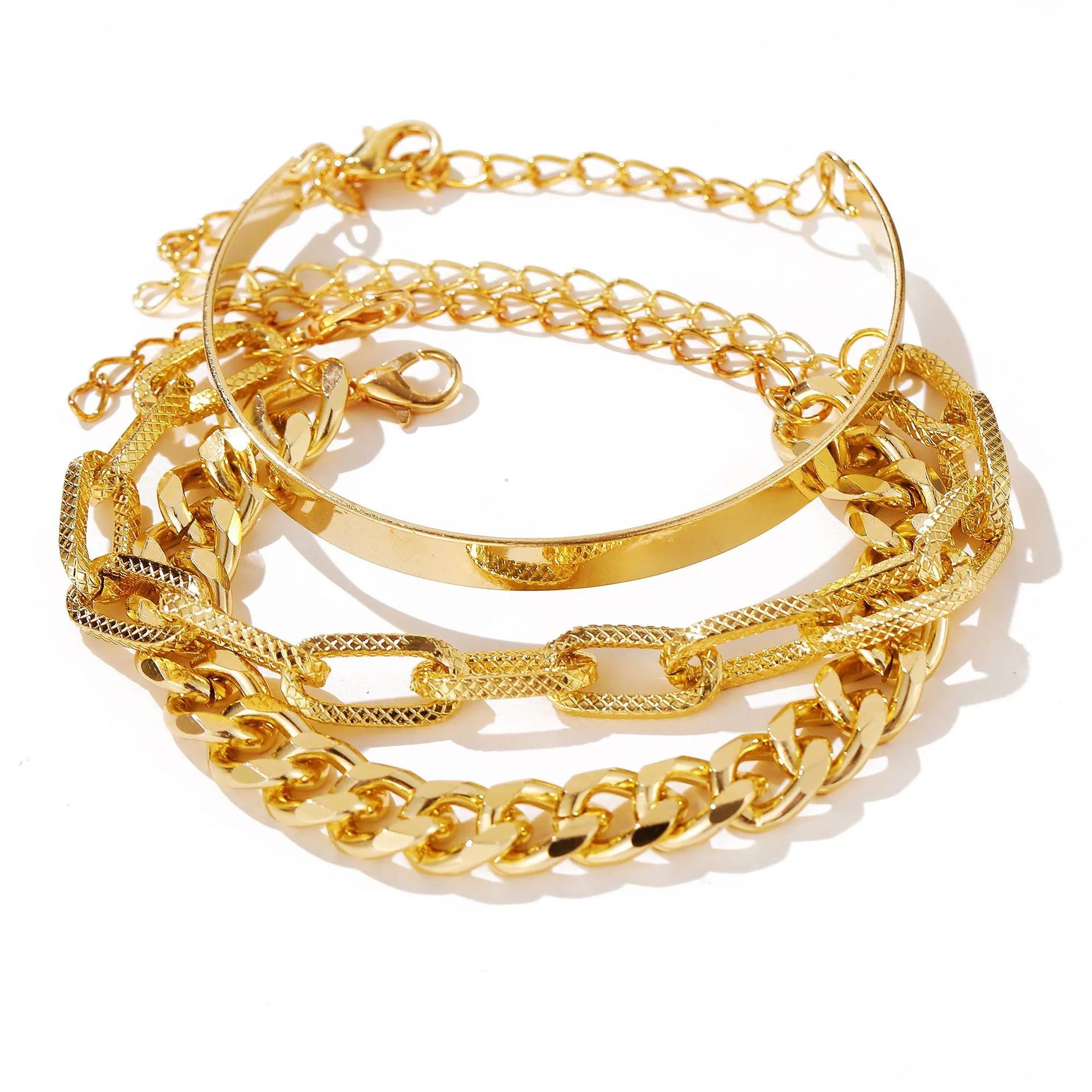 Bohemian Metal Chain Bracelet Set For Women Geometric Gold Color Thick Link Chain Open Bangle Female Fashion Jewelry--ANDROMEDA QUINNS | AURELLE'S-ANDROMEDA QUINNS | AURELLE'S