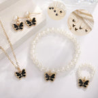 4pcs/Set Sweet Jewelry Set Butterfly Pendant Imitation Pearl Necklace for Women Pearl Earrings Girl Jewellery Women Gift--ANDROMEDA QUINNS | AURELLE'S-ANDROMEDA QUINNS | AURELLE'S