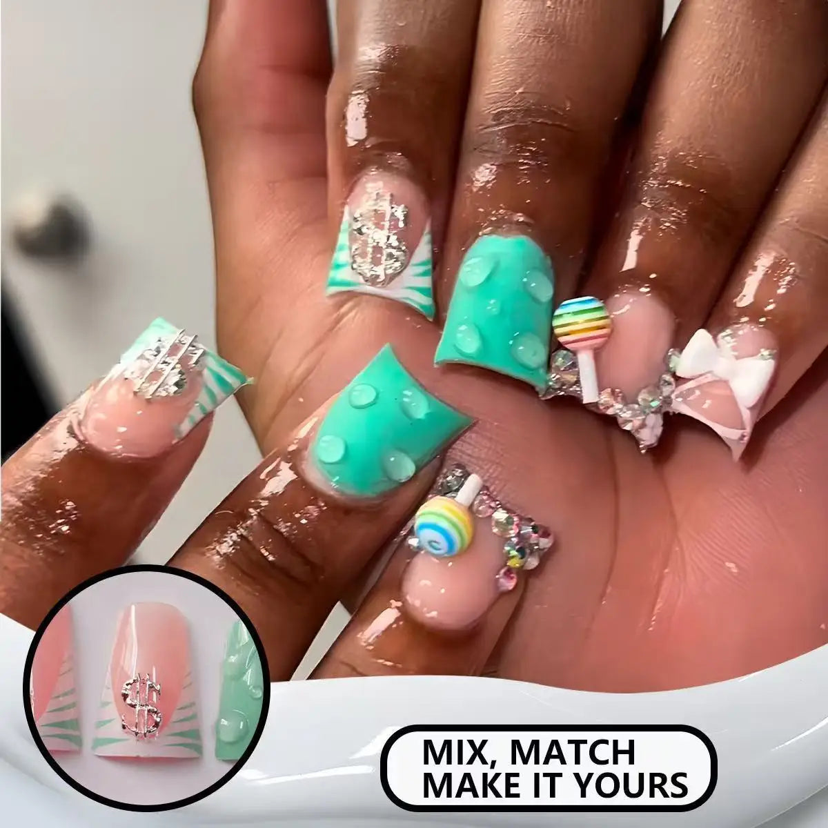 24pcs Nude Pink Sweet Fake Nails Short Duckbill Leopard Print French False Nails With 3D Bowknots Butterfly Cherry Press On Nail--ANDROMEDA QUINNS | AURELLE'S-ANDROMEDA QUINNS | AURELLE'S