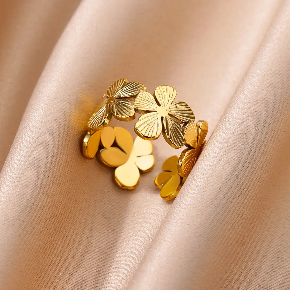 Stainless Steel Zircon Geometric Rings For Women Luxury Evil Eye Gold Color Adjustable Trendy Wedding Aesthetic Jewerly Gift--ANDROMEDA QUINNS | AURELLE'S-ANDROMEDA QUINNS | AURELLE'S