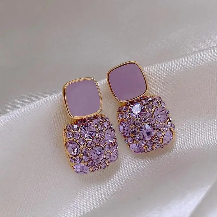 925 Silver Needle Korean Fashion Purple Crystal Heart Drop Earrings For Women Jewelry 2025 Trending New Luxury Women's Earrings--ANDROMEDA QUINNS | AURELLE'S-ANDROMEDA QUINNS | AURELLE'S