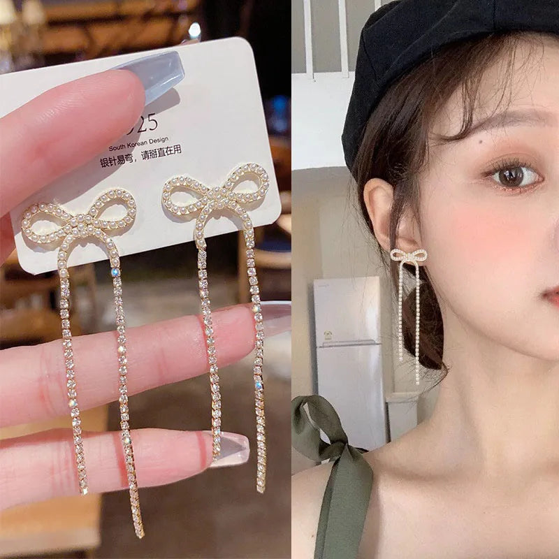 925 Silver Needle Korean Fashion Long Chain Tassel Earrings For Women Metal Earing Jewelry 2025 Trending Women's Drop Earrings--ANDROMEDA QUINNS | AURELLE'S-ANDROMEDA QUINNS | AURELLE'S