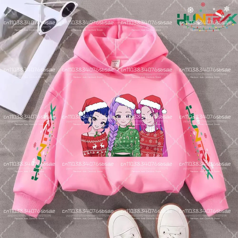 KPop Demon Hunters Hoody Y2K KPop Demon Hunters Christmas Hoodies Girls Boys Rumi Autumn Casual Long Sleeve Children's Clothing