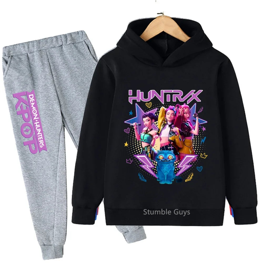 Fashion Casual Kpop Demon Hunters Hoodie Set Boys Girls Kids Autumn Anime Sweatshirts Trucksuit Wear