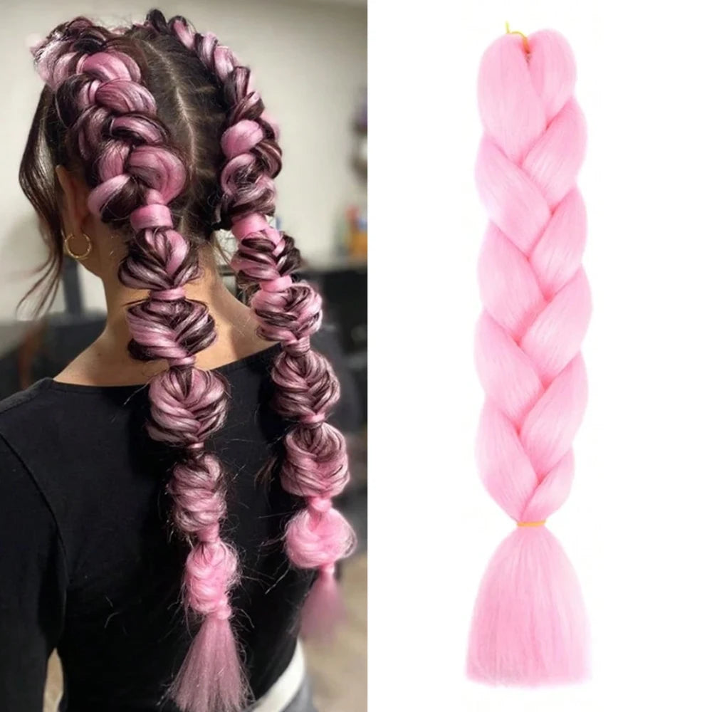 Jumbo Braiding Hair Pre-stretched Purple Hair Extensions for Crochet Braids Synthetic Hair DIY Pink Purple Jumbo Ponytail Braid