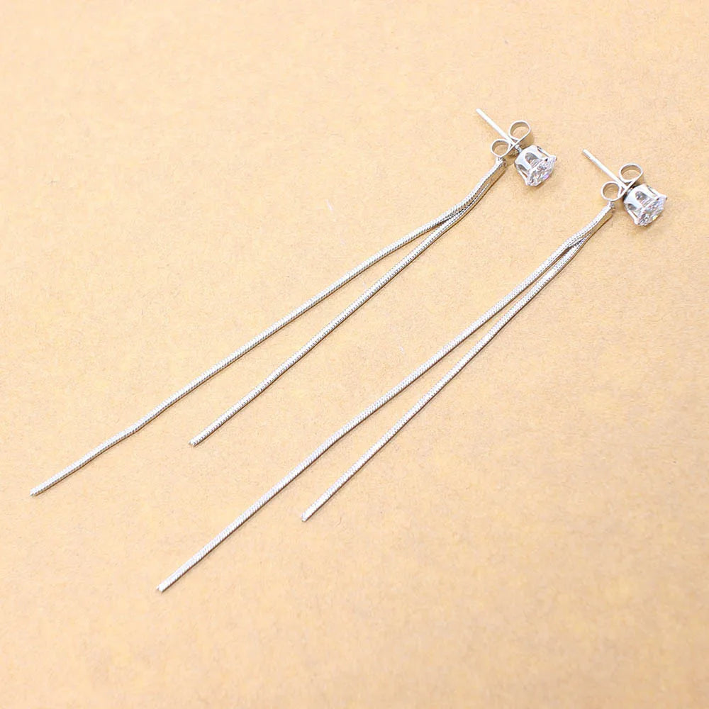 Drop Zircon Long Tassel Earrings Female Rhinestone Wedding Pendant Earrings Party Jewelry Silver Color Fashion Ear Accessories--ANDROMEDA QUINNS | AURELLE'S-ANDROMEDA QUINNS | AURELLE'S