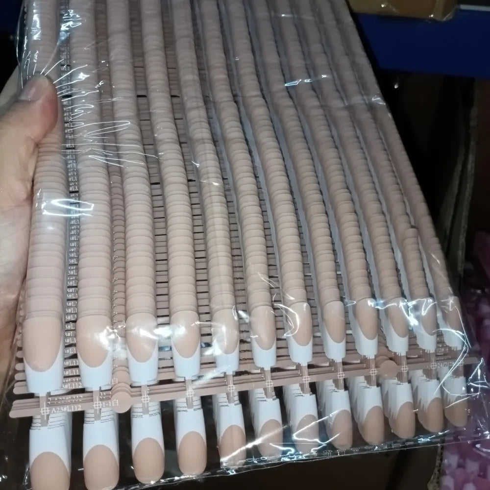 120pcs Pink French Tip Press-On Nails Medium Length Square Shape With Glossy Finish False Nails Full Cover Pre-Shaped Fake Nails--ANDROMEDA QUINNS | AURELLE'S-ANDROMEDA QUINNS | AURELLE'S
