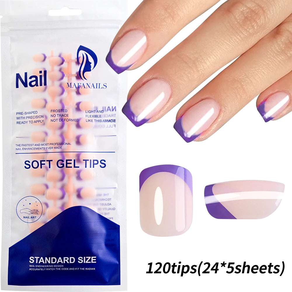 120pcs Pink French Tip Press-On Nails Medium Length Square Shape With Glossy Finish False Nails Full Cover Pre-Shaped Fake Nails--ANDROMEDA QUINNS | AURELLE'S-ANDROMEDA QUINNS | AURELLE'S