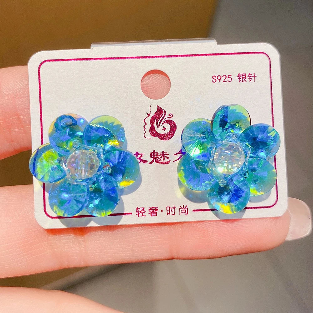 2025 New Colorful Purple Crystal Flower Dangle Drop Earrings for Women Trend Korea Fashion Luxury Wedding Party Banquet Jewelry--ANDROMEDA QUINNS | AURELLE'S-ANDROMEDA QUINNS | AURELLE'S