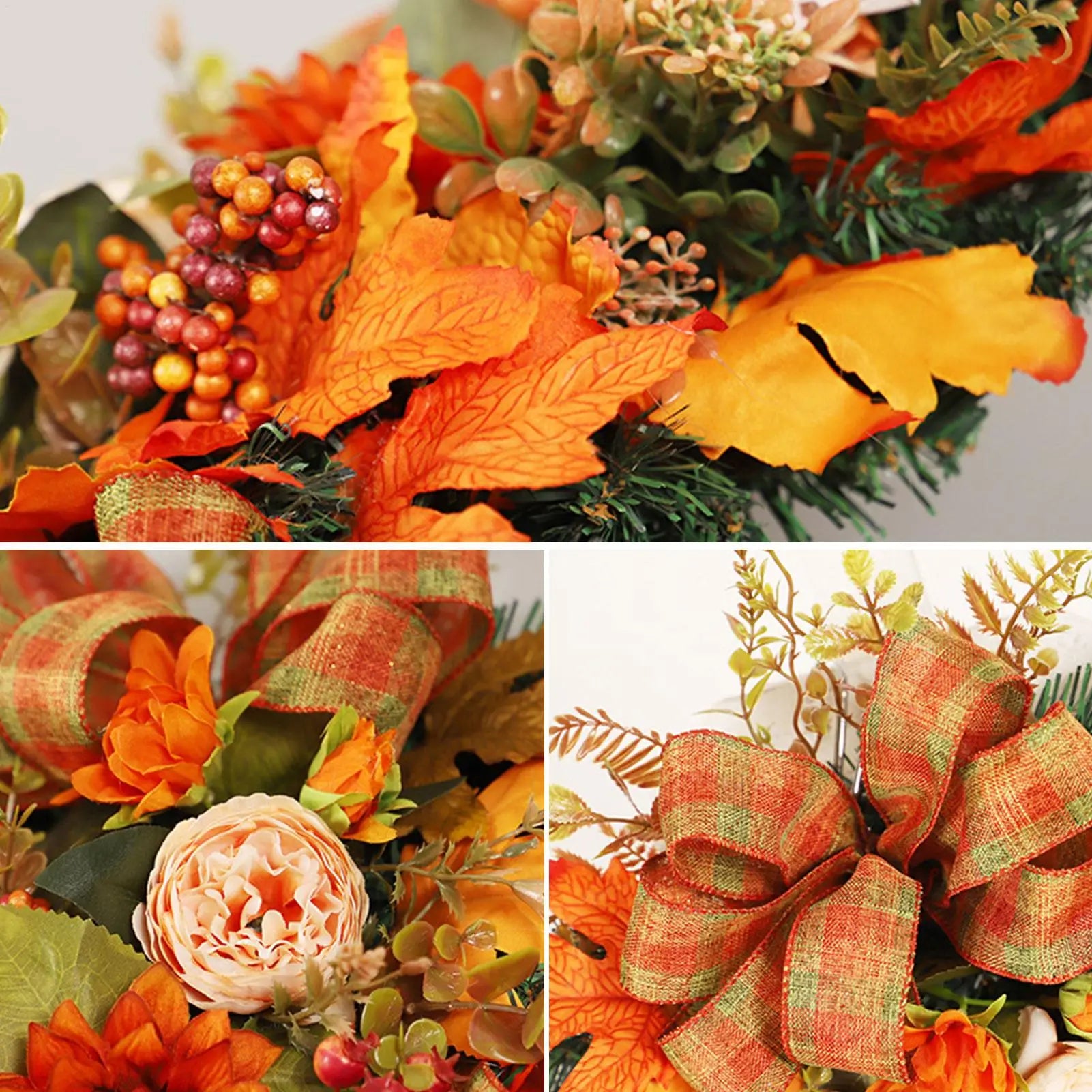 Thanksgiving Front Door Decorations Fall Wreath Door Wreath With Pumpkins/Berries/Maple Leaves Harvest Wreath For Autumn Party--ANDROMEDA QUINNS | AURELLE'S-ANDROMEDA QUINNS | AURELLE'S