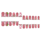 24pcs Nude Pink Sweet Fake Nails Short Duckbill Leopard Print French False Nails With 3D Bowknots Butterfly Cherry Press On Nail--ANDROMEDA QUINNS | AURELLE'S-ANDROMEDA QUINNS | AURELLE'S