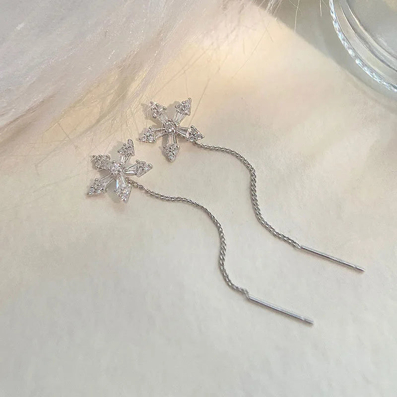 Drop Zircon Long Tassel Earrings Female Rhinestone Wedding Pendant Earrings Party Jewelry Silver Color Fashion Ear Accessories--ANDROMEDA QUINNS | AURELLE'S-ANDROMEDA QUINNS | AURELLE'S