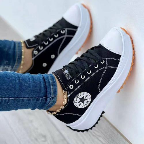 Flat Lace-Up Sneakers Pattern Canvas Casual Women Sport Shoes--ANDROMEDA QUINNS | AURELLE'S-ANDROMEDA QUINNS | AURELLE'S