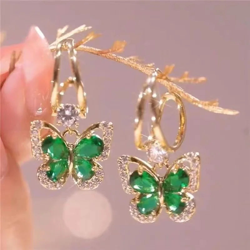 925 Silver Needle Vintage Green Crystal Butterfly Drop Earrings For Women Jewelry 2025 Trending Luxury Zircon Women's Earrings--ANDROMEDA QUINNS | AURELLE'S-ANDROMEDA QUINNS | AURELLE'S